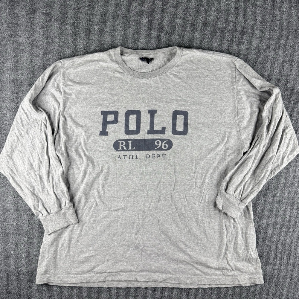 VTG 90s Polo Ralph Lauren RL 96 Athletic Department Long Sleeve T Shirt Gray XL
